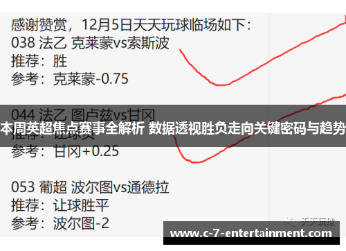 本周英超焦点赛事全解析 数据透视胜负走向关键密码与趋势